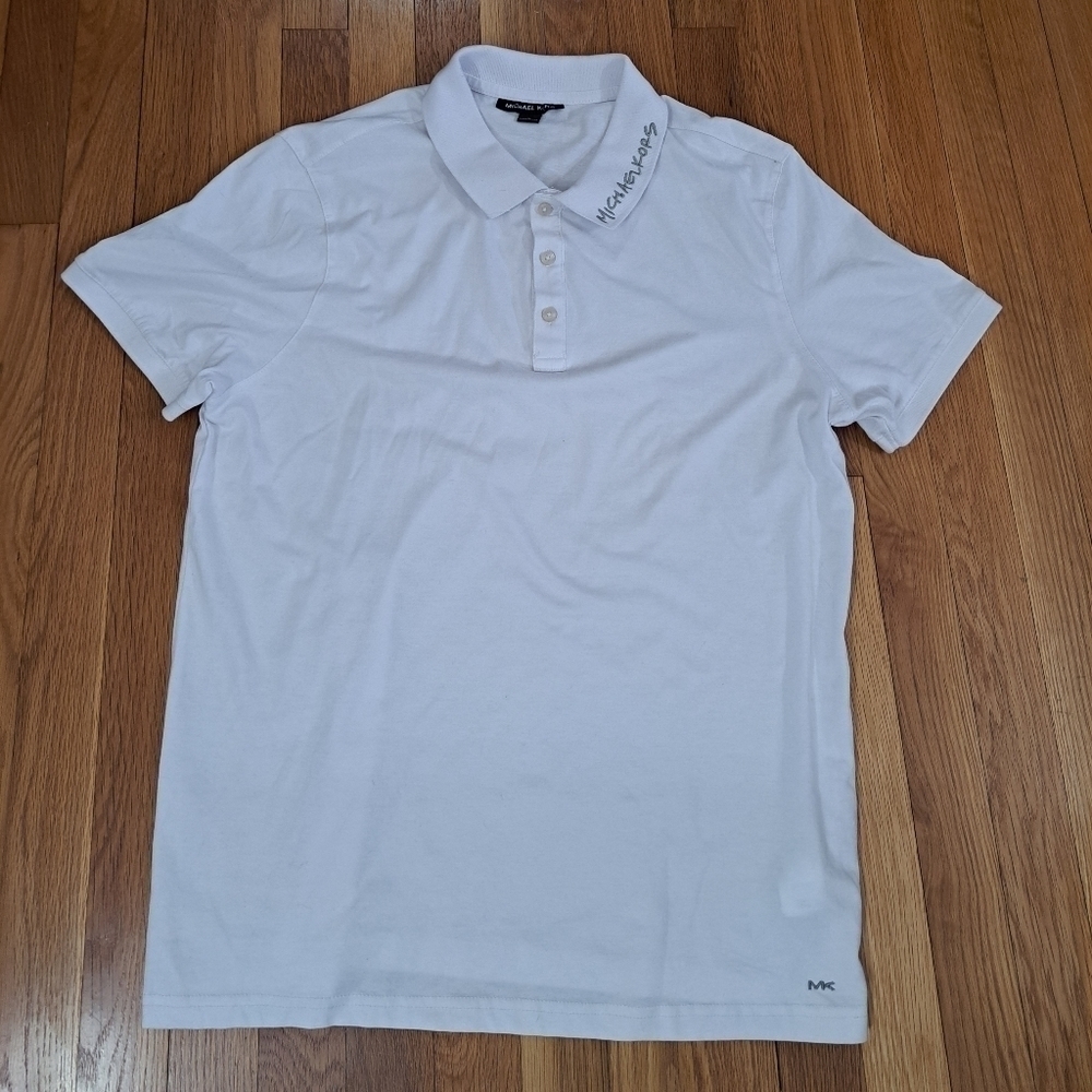 Michael Kors Authentic Men's Large White Embroidered Collar Polo Shirt Tiny Flaw